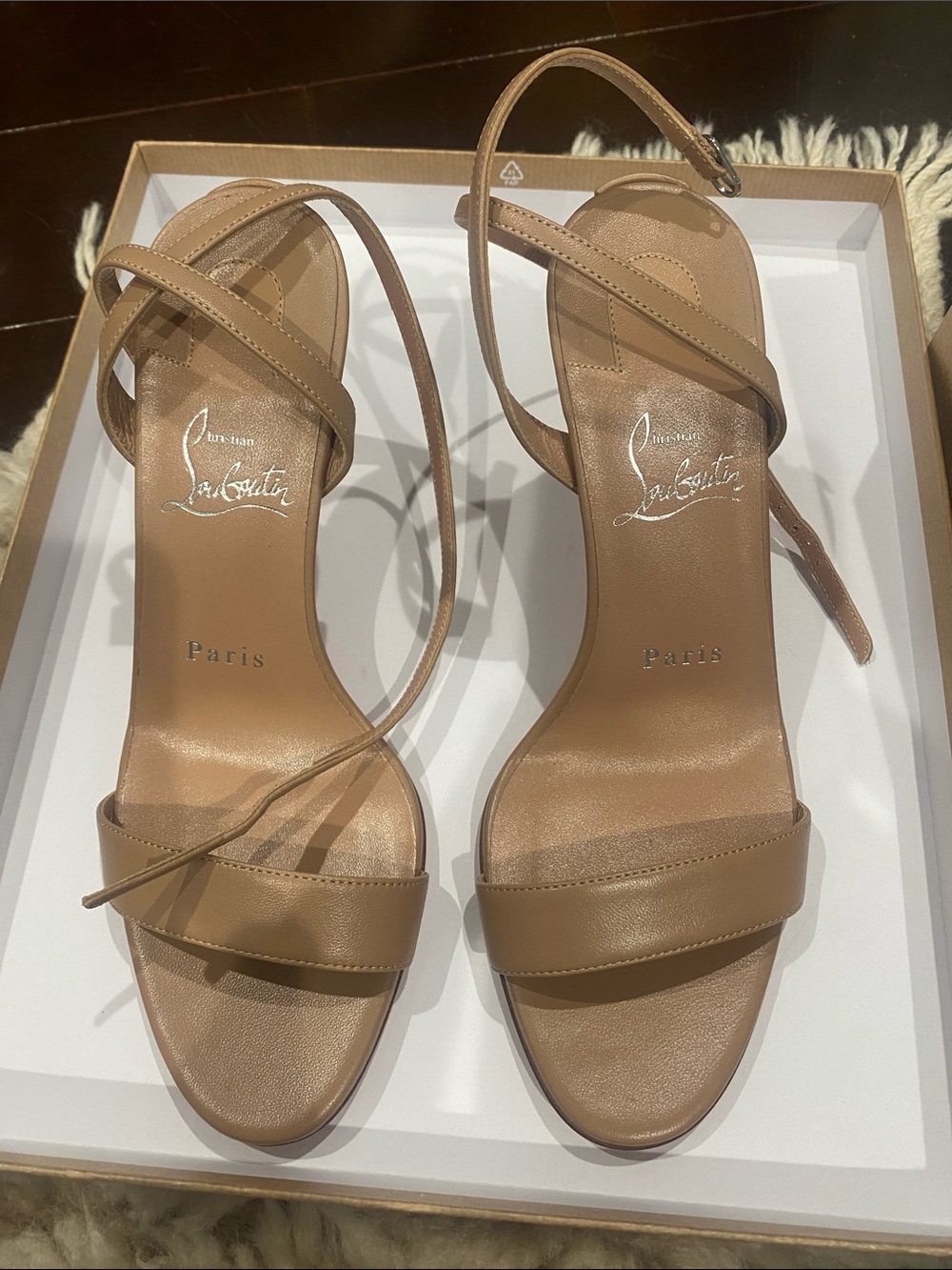 Christian Louboutin Tan Leather Ankle-Strap Heels